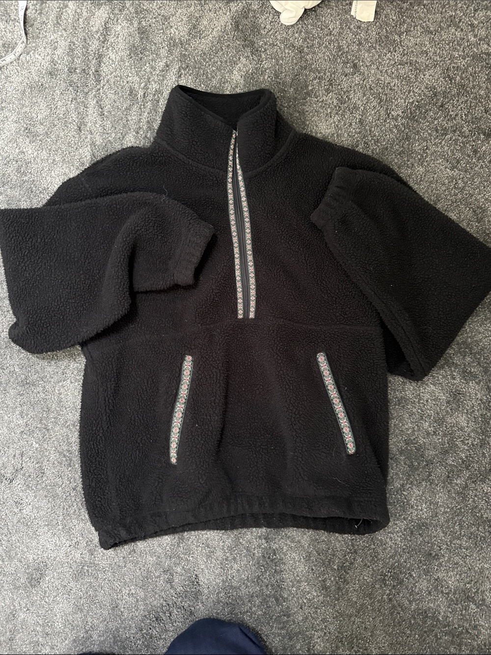 Rhythm Black Half-Zip Sherpa Pullover with Patterned Trim